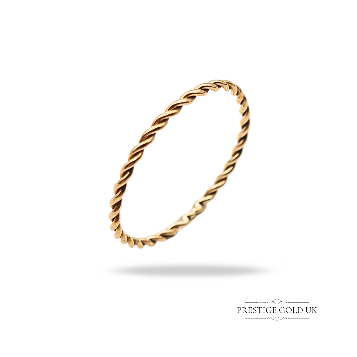 9ct Gold Narrow Skinny Twist Stacking Ring, Size N 1/2 UK / 7 US, 1mm Wide