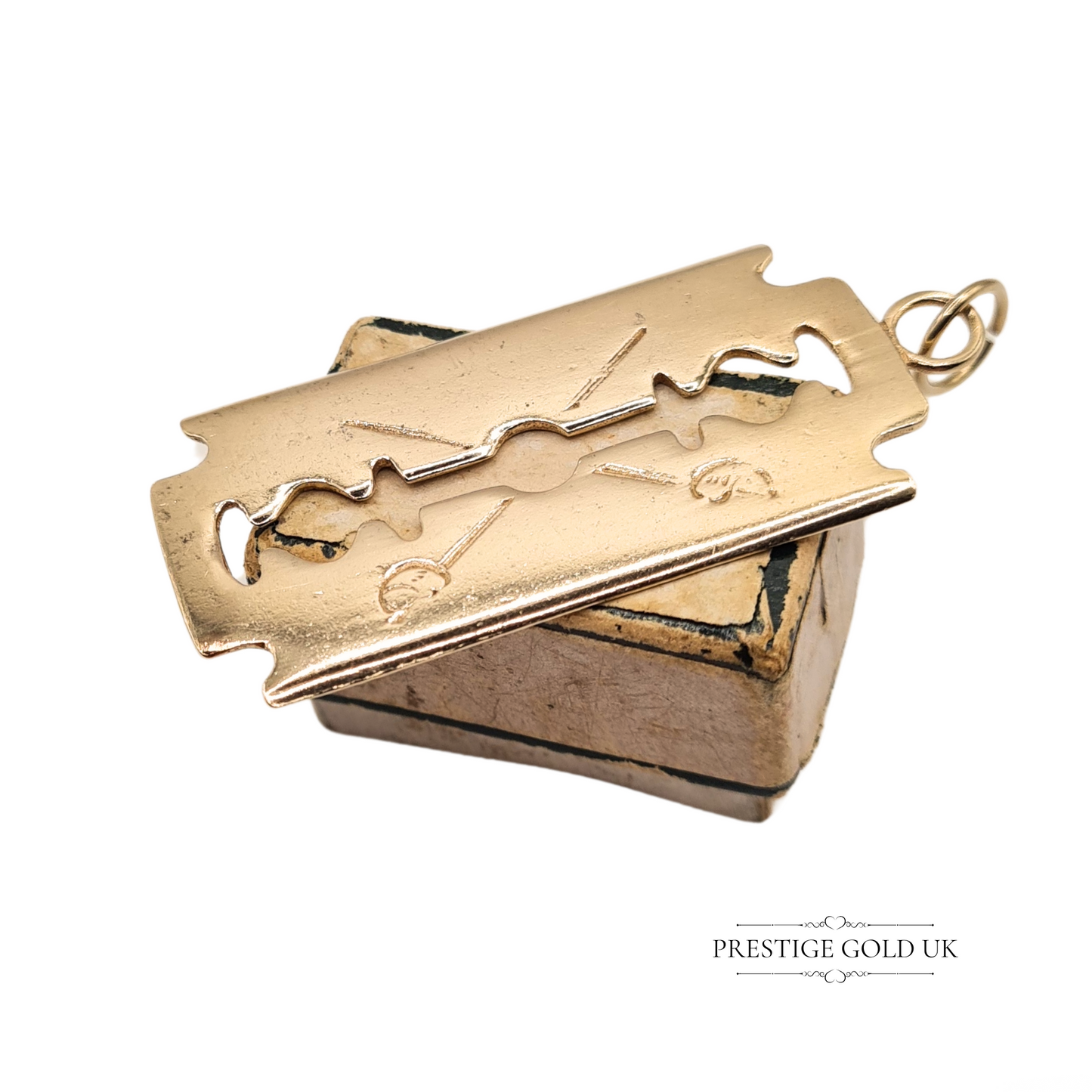 9ct Gold Barber Razor Blade Pendant, Vintage Wet Shave Jewellery