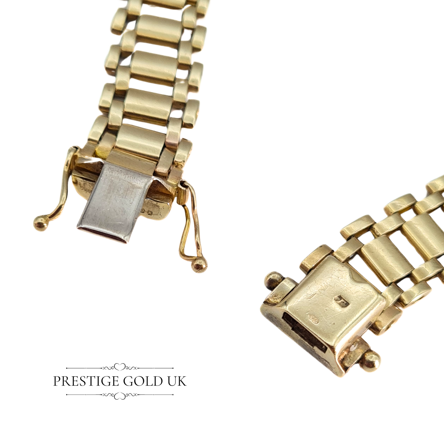 7" Long Vintage 9ct Gold Brick Link Bracelet, Fully Hallmarked London 1984, Unisex