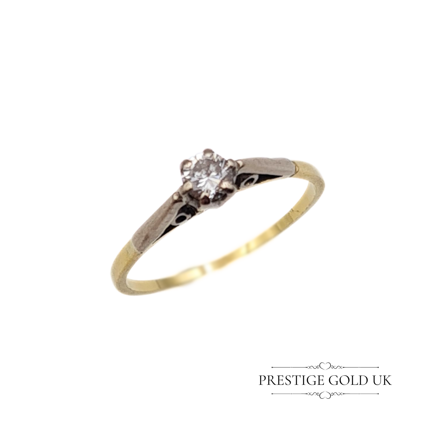Clearance Item: 18ct White & Yellow Gold Diamond Solitaire Ring - UK J US 5 Euro 49