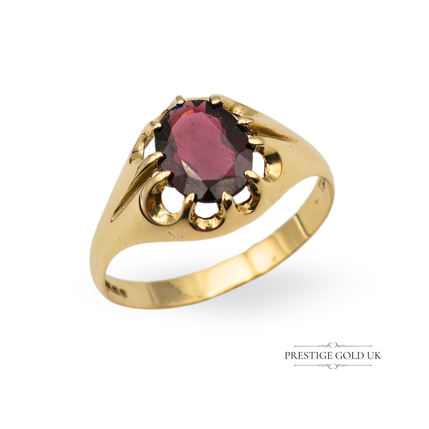 9ct Gold Garnet Solitaire Ring, 1979 Oval Claw-set Signet UK V US 10 1/2