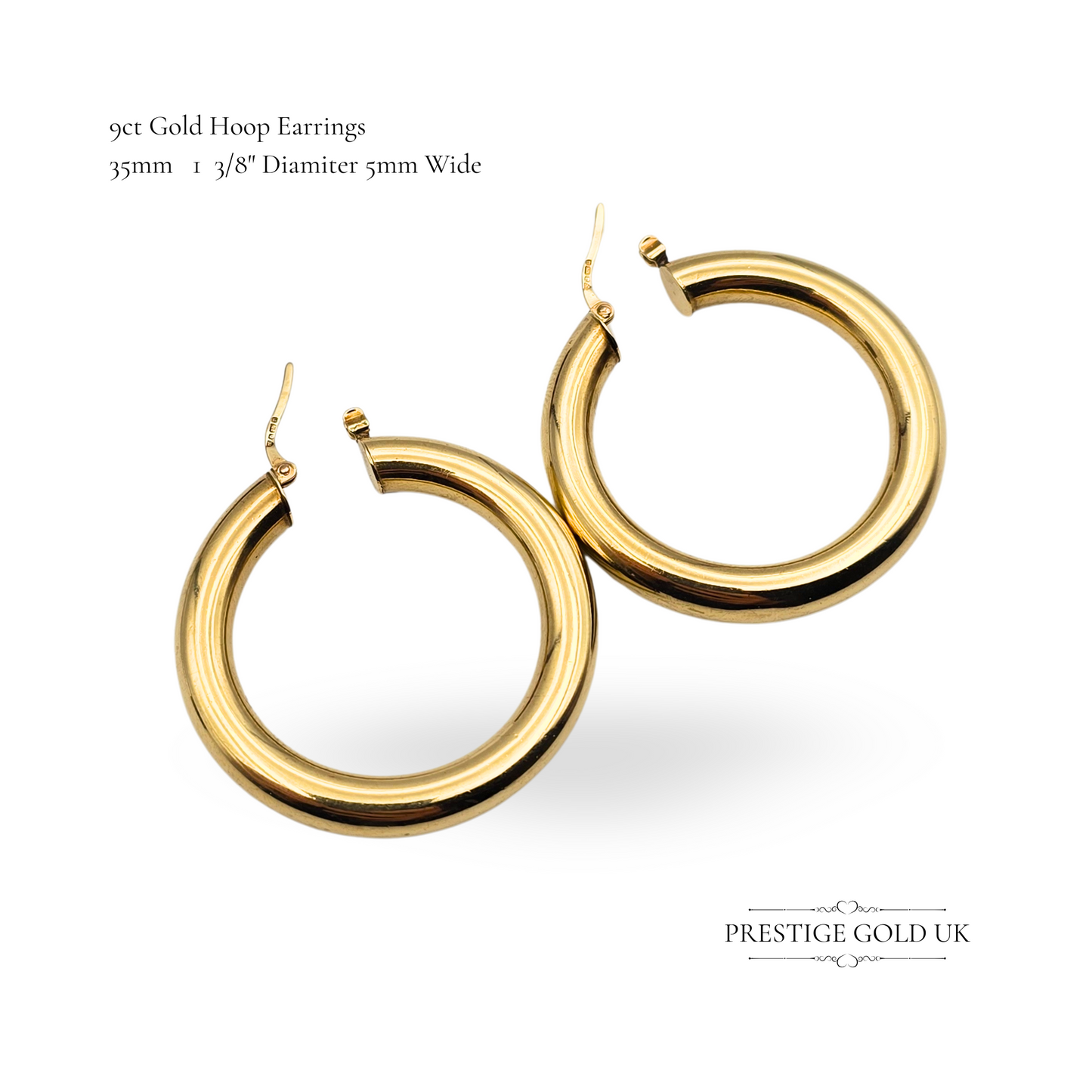 9ct Gold Large Hoop Earrings, Hollow Lightweight Design Chubby Gold Donut Hoops