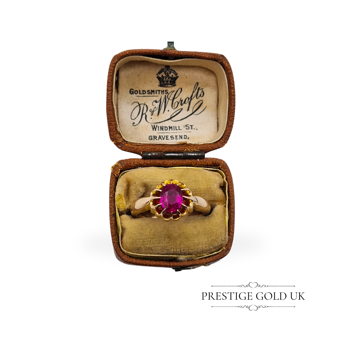 Vintage 9ct Gold Pink Oval Cut Paste Gypsy Ring - Size UK M US 6 1/4 Euro 52