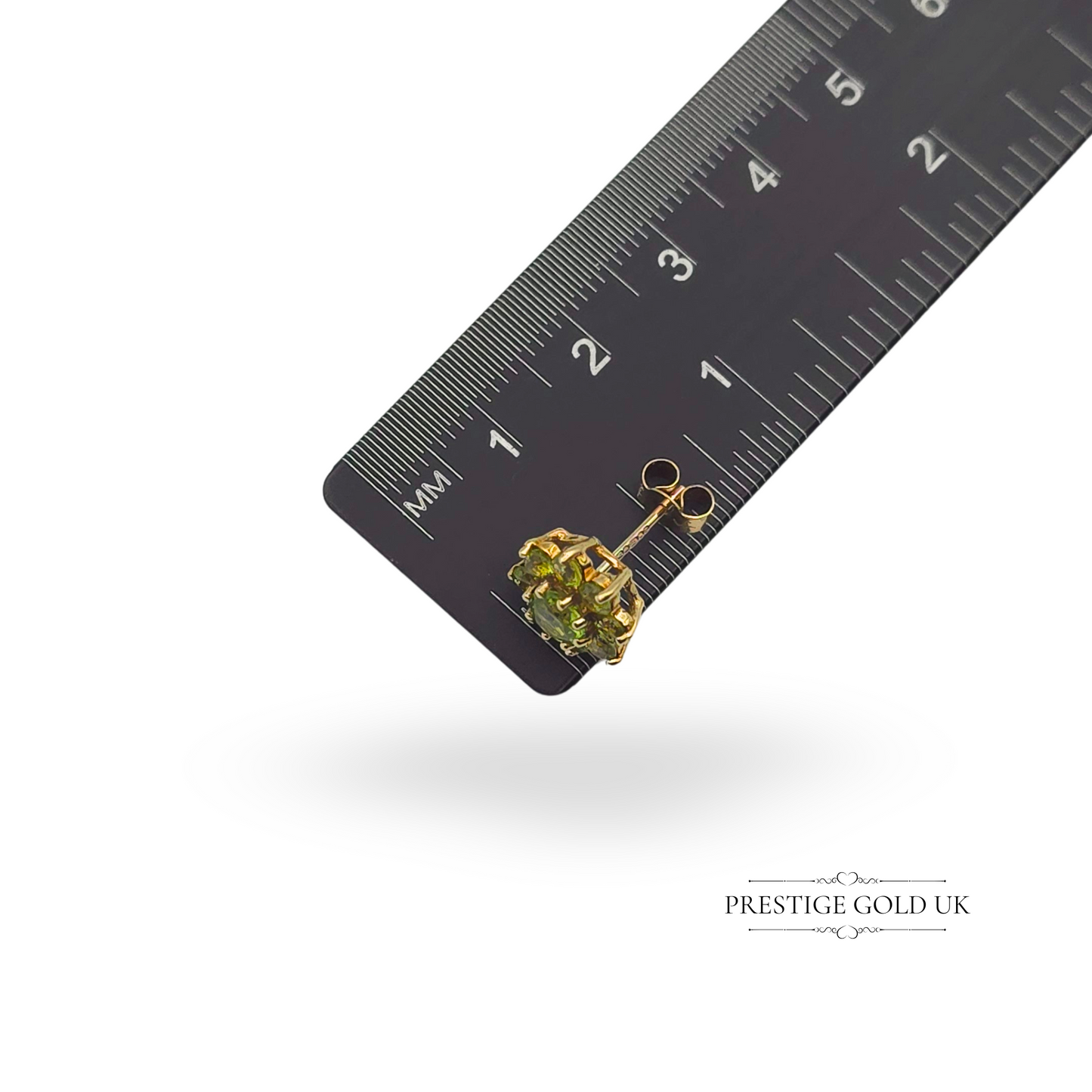 9ct Gold Peridot Cluster Stud Earrings, 11mm Face, Green Stud with Butterfly Backs