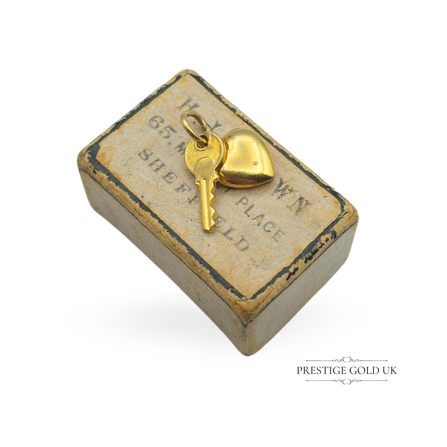 9ct Gold Tiny Heart & Key Charm, "Key to My Heart" Pendant