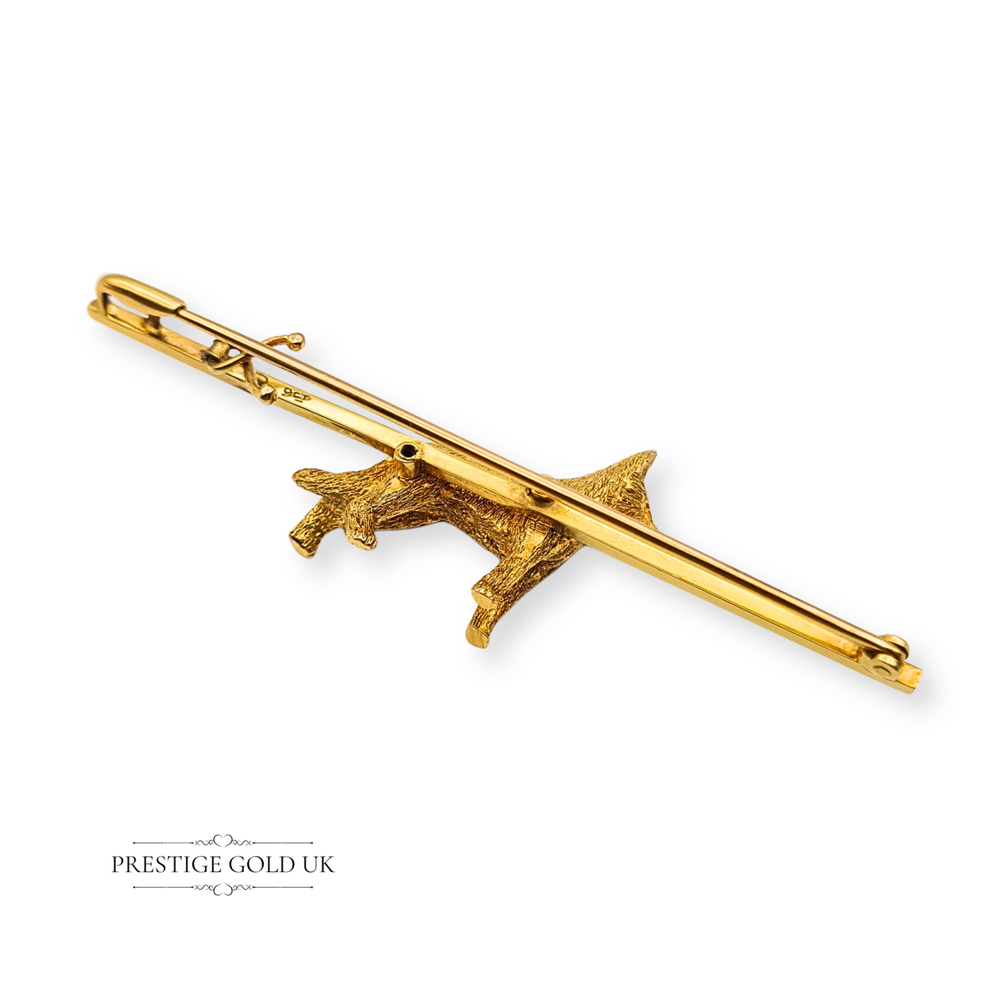 Large 9ct Gold Alsatian Brooch, Heavy Solid Cast Gold Dog With Red Stone Eye