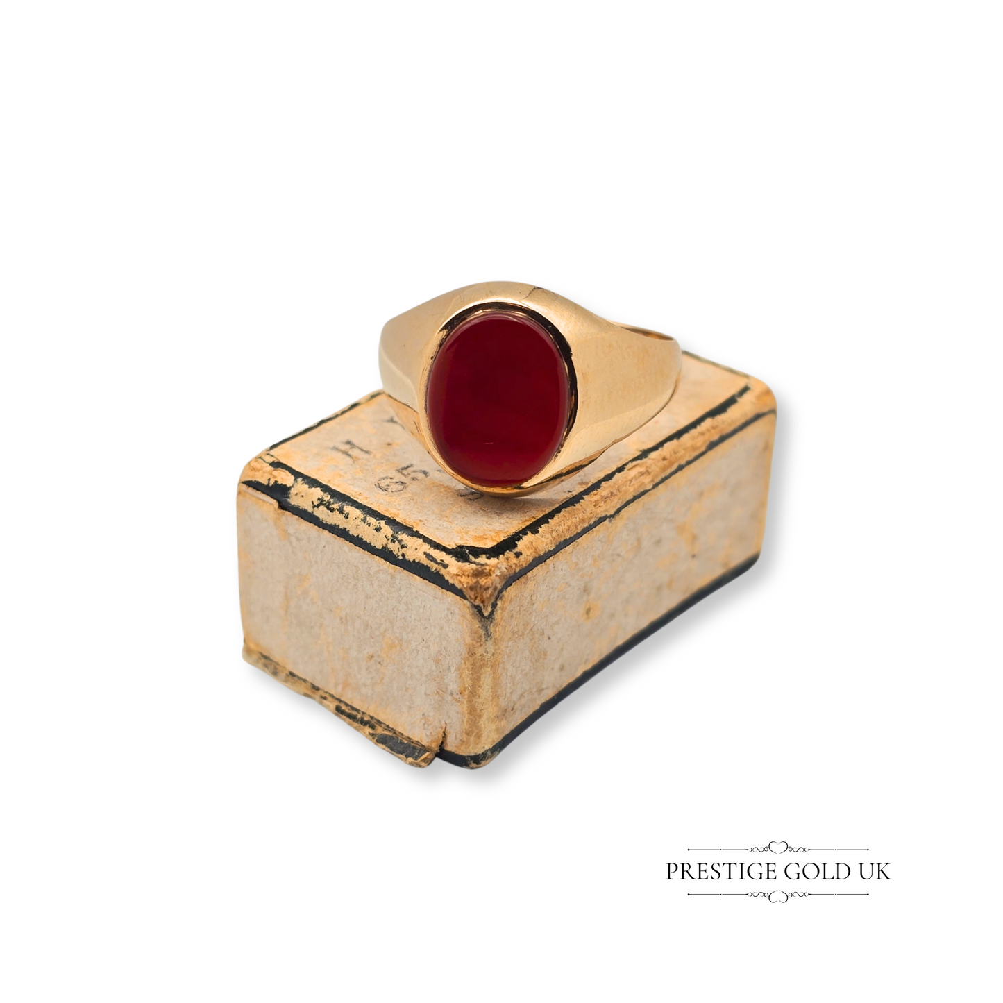 Tiny 9ct Gold Carnelian Signet Ring, Hallmarked London 1975, UK K 1/2 US 5 1/2