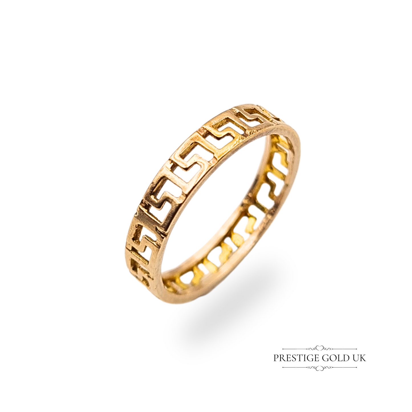 10ct Small Gold Greek Key Ring UK I US 4 1/4 Minimalist Openwork Cut Out Pattern