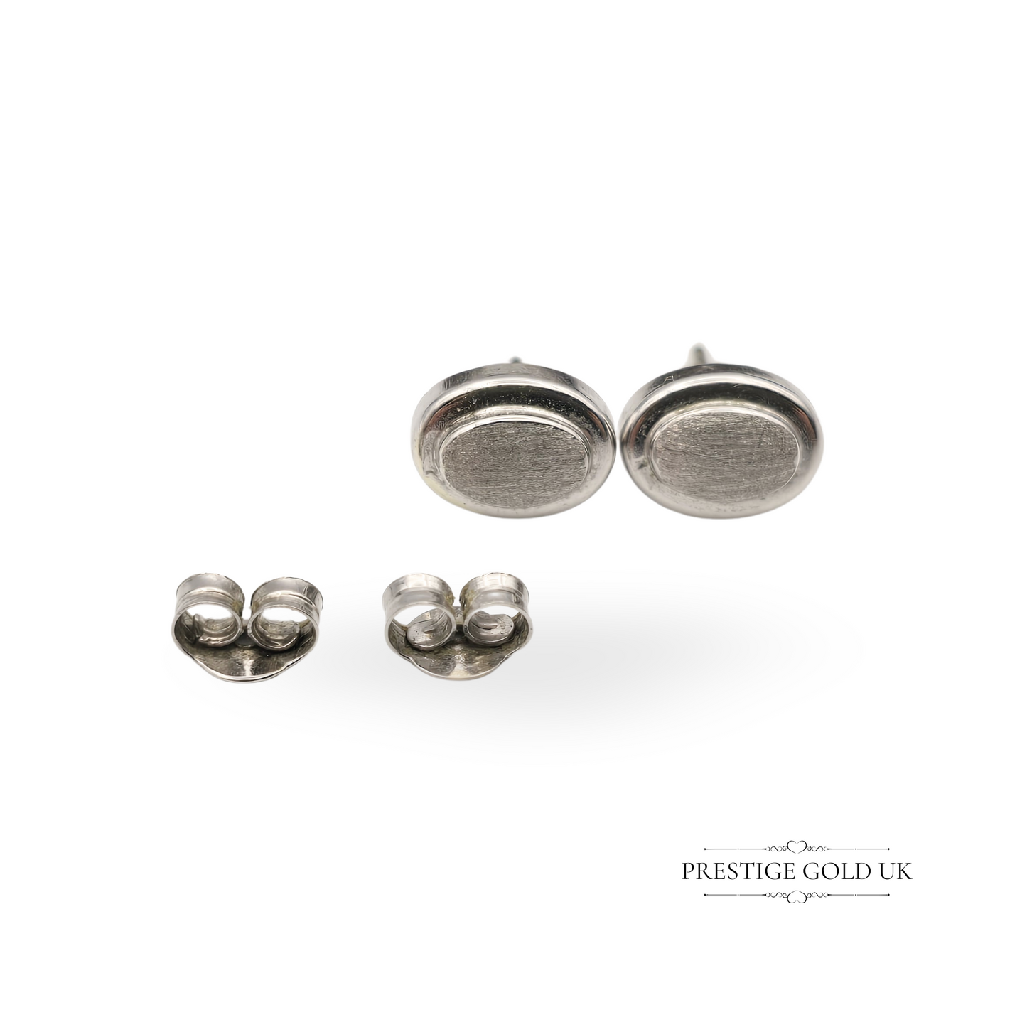 9ct White Gold Oval Stud Earrings, Small 8x6mm Classic Studs