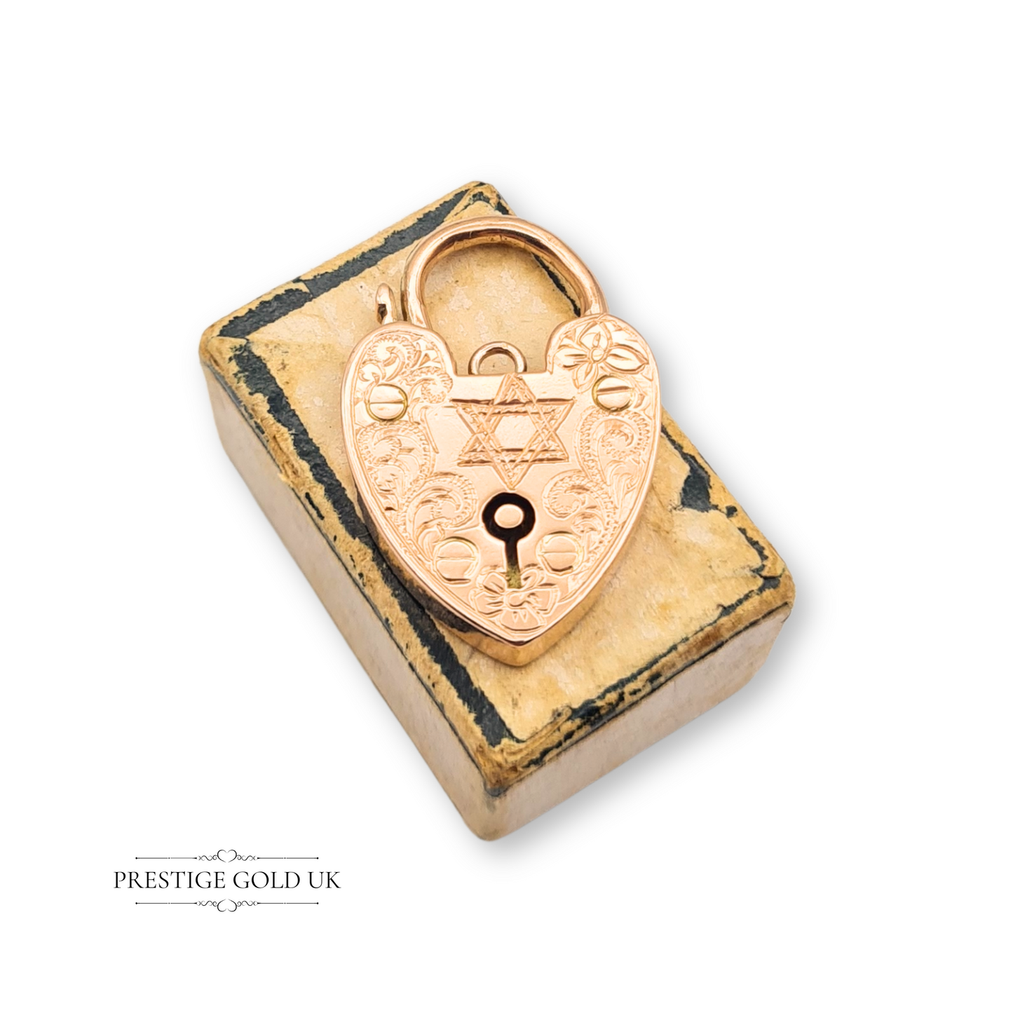 Large 9ct Rose Gold Heart Padlock Antique WJS 9ct Gold Star of David Padlock