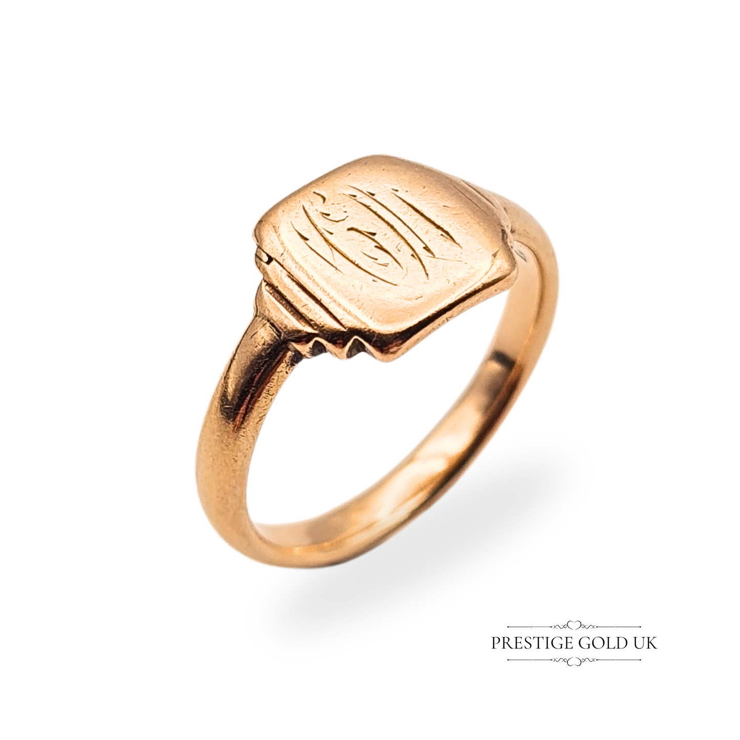 Dainy 9ct Rose Gold Signet Ring Square Monogram UK M US 6 1/4 Circa 1933