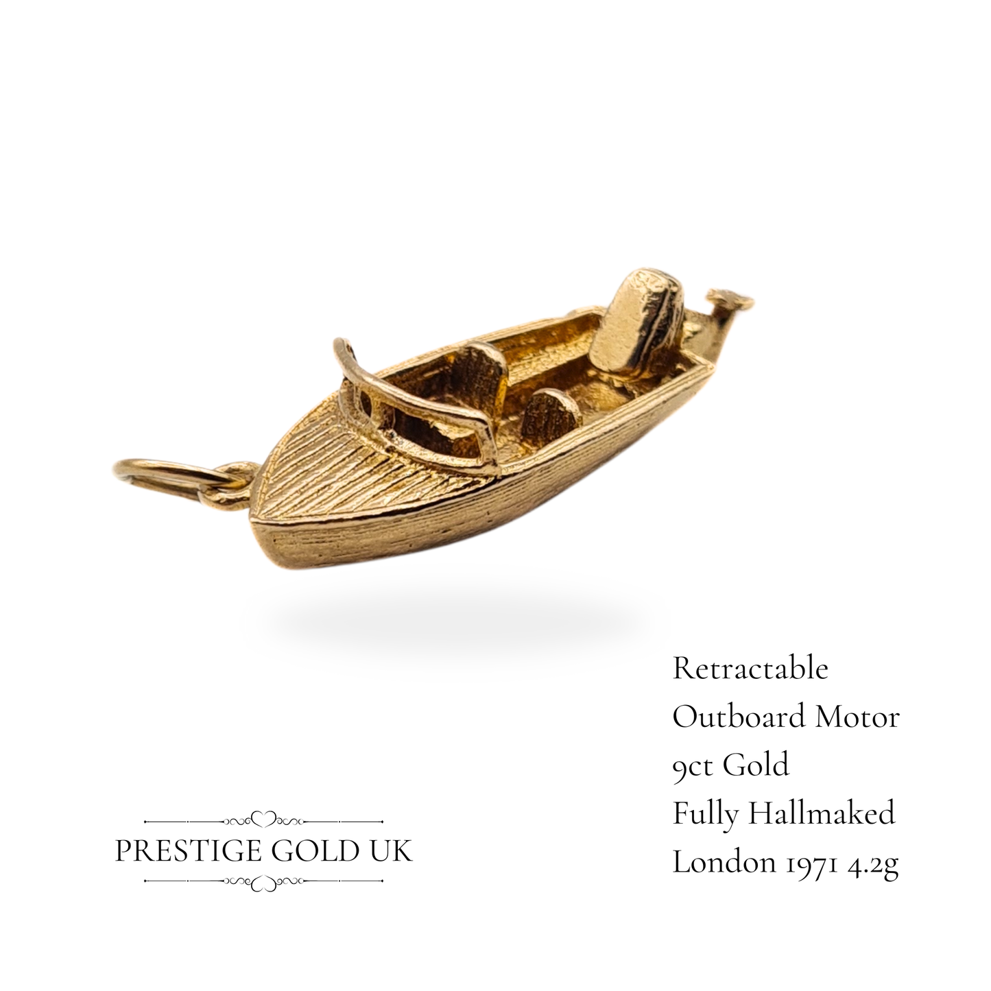 Vintage 9ct Gold Motorboat Charm with Moving Outboard Motor