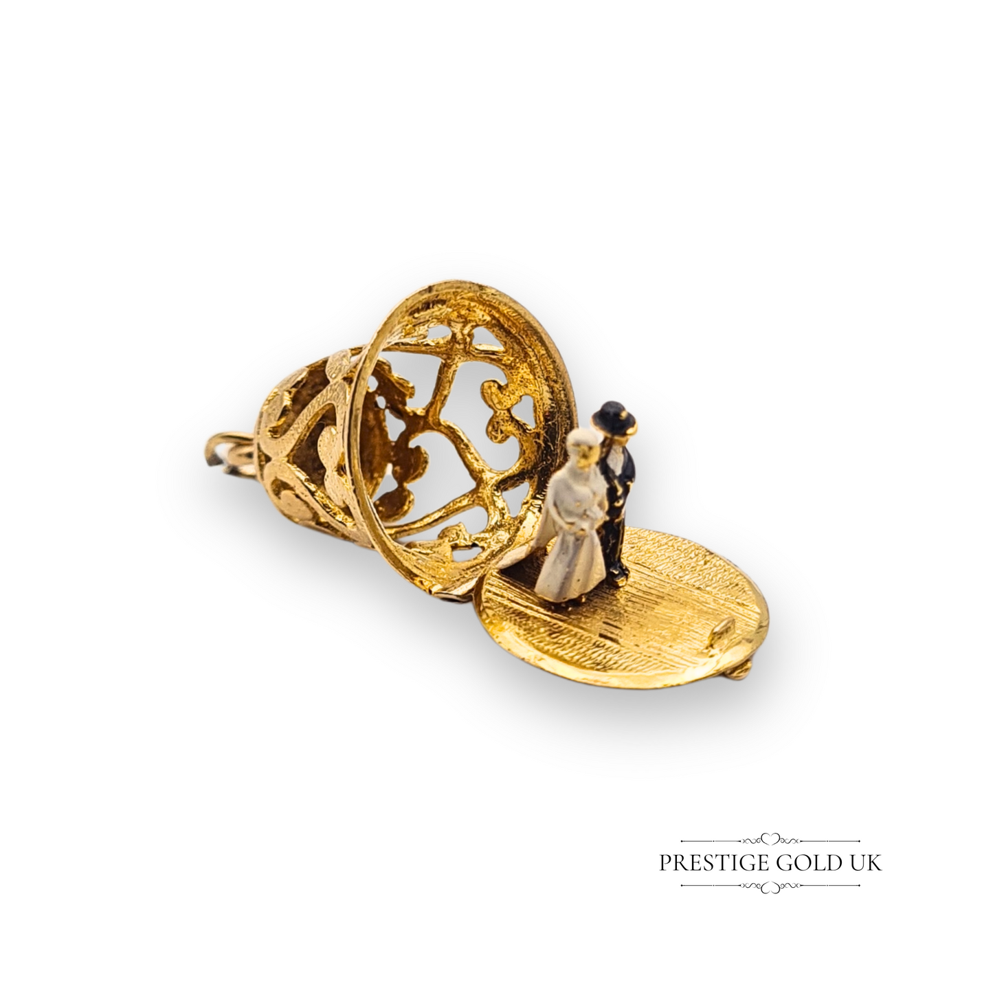 Large 9ct Gold Opening Wedding Bell Charm With Bride & Groom