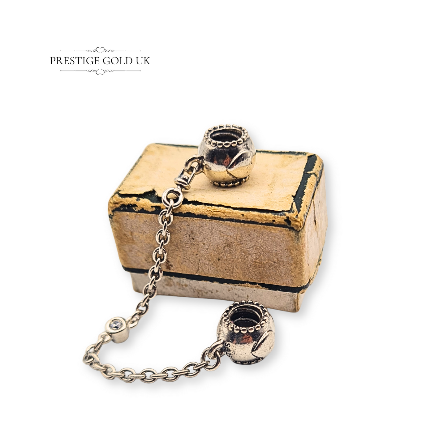 Pandora Silver Safety Chain With CZ, ALE 925, Embossed Heart Design