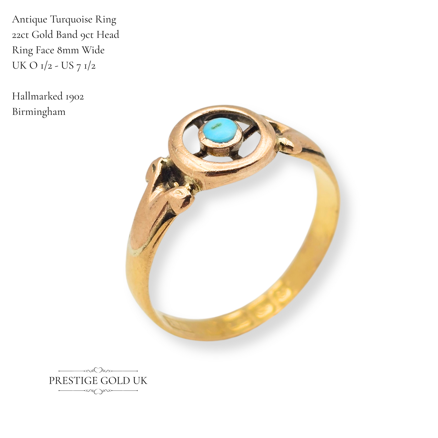 22ct Gold Turquoise Solitaire Ring, Fully Hallmarked Birmingham 1902