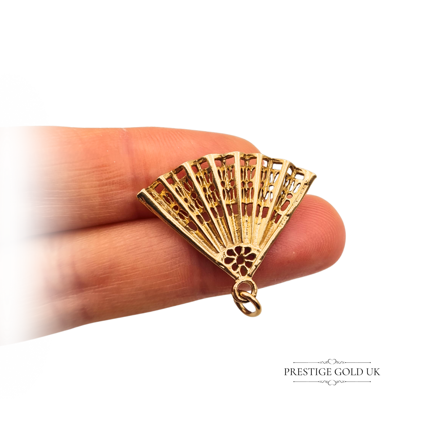 Large 9ct Gold Fan Charm Spanish Flamenco Fan Charm or Pendant