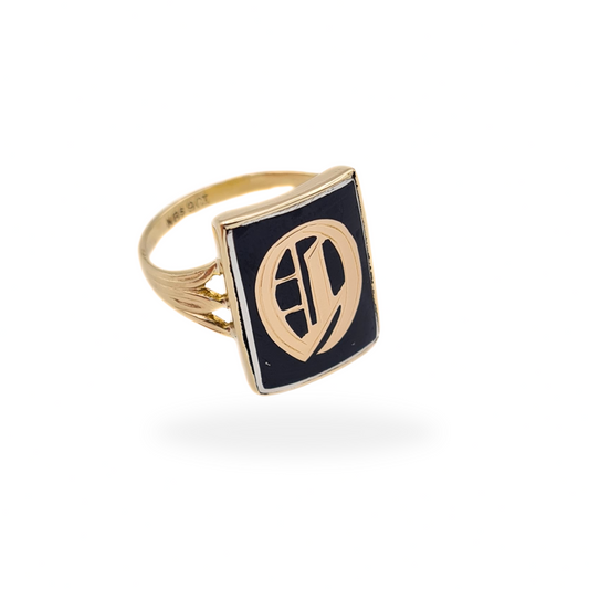 Vintage 9ct Gold Onyx Monogram "O" Signet Ring - UK L 1/2 US 6 Euro 51.5