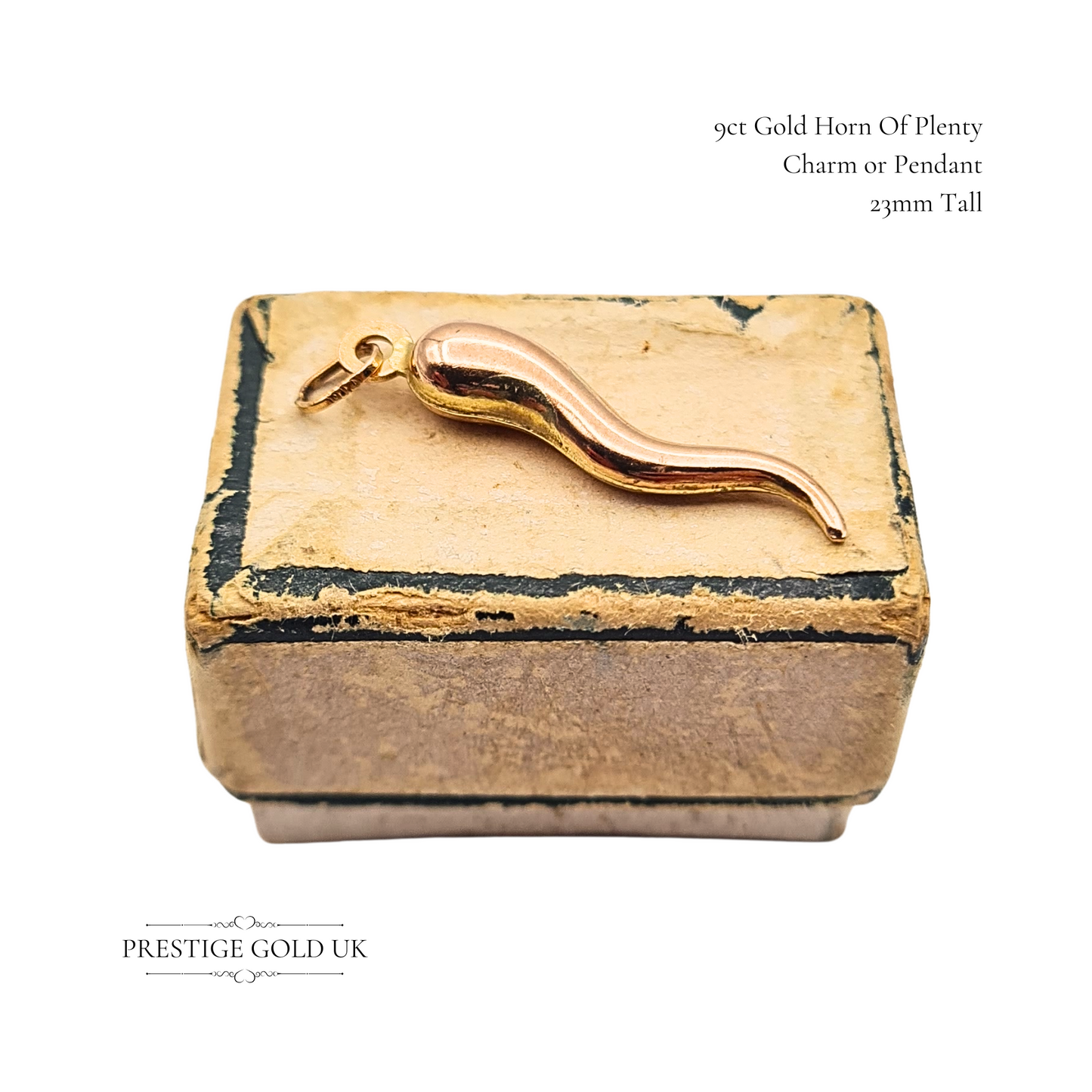 Small 9ct Rose Gold Horn Of Plenty Charm Pendant, Cornicello Charm