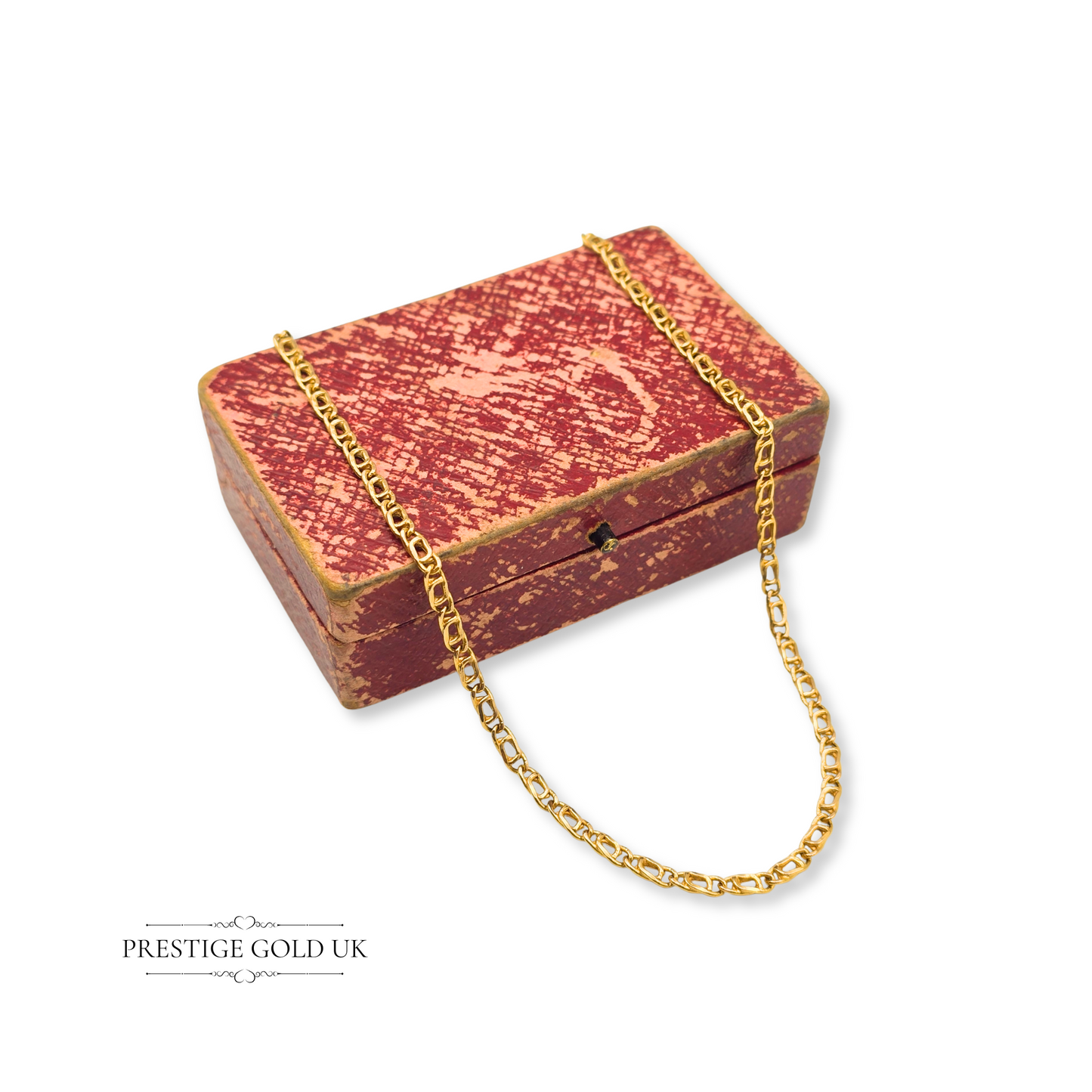 25" Long 9ct Gold Figaro Chain Necklace, Lightweight Hollow Gold Link