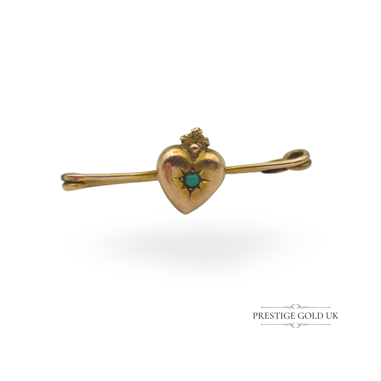 Antique 9ct Gold Heart Brooch with Turquoise Stone