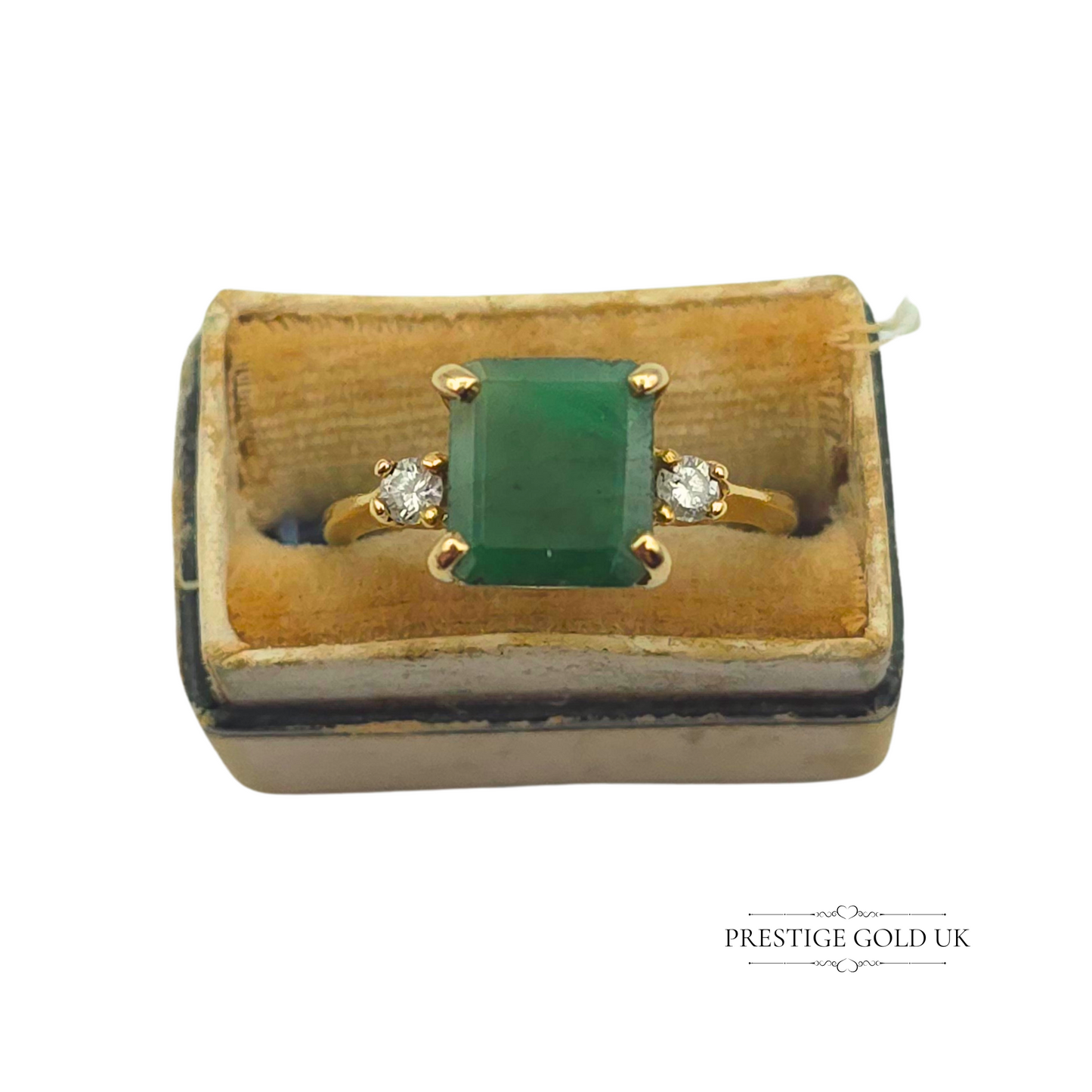 14ct Gold Emerald & Diamond Trilogy Large Emerald Ring UK N / US 6 3/4 / EU 54