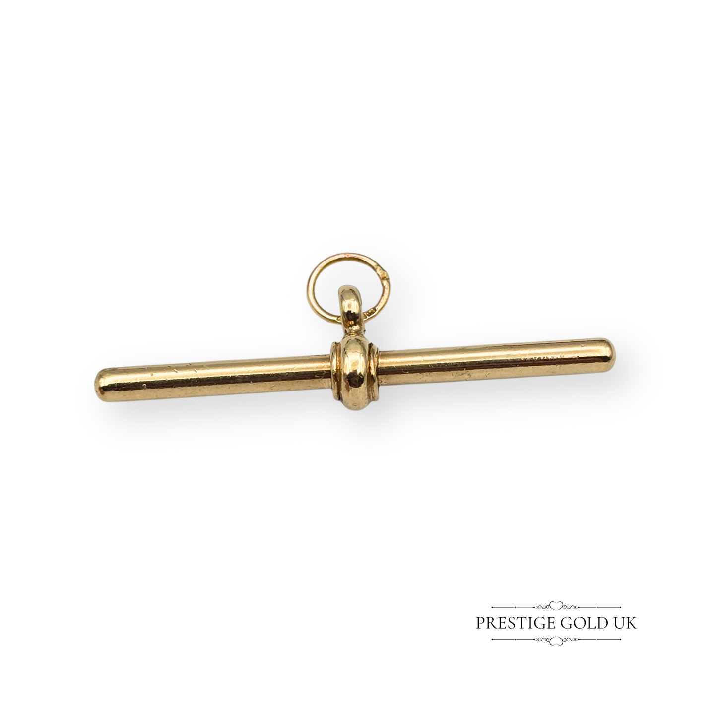 9ct Yellow Gold T-Bar Pendant, Stamped 375, 37mm Long Open Jump Ring