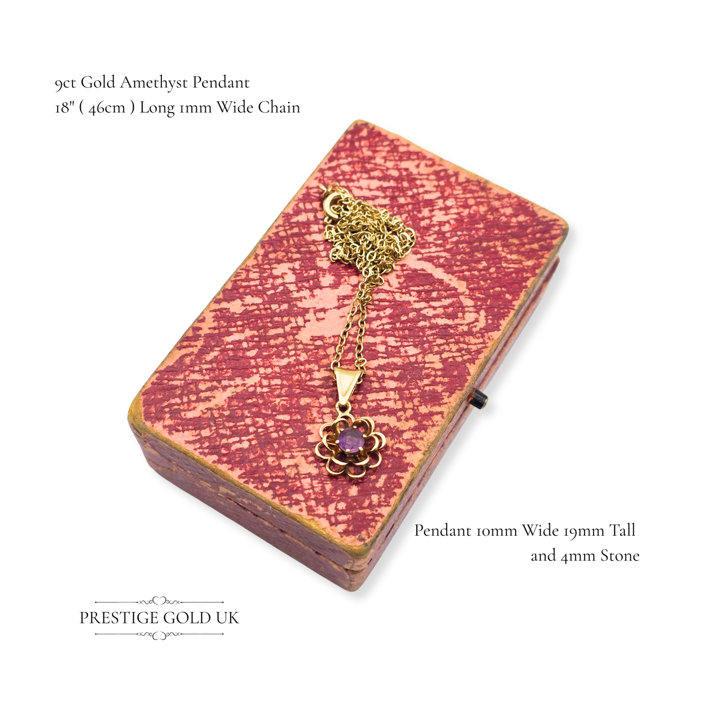 9ct Gold Floral Amethyst Pendant Necklace 18" Chain