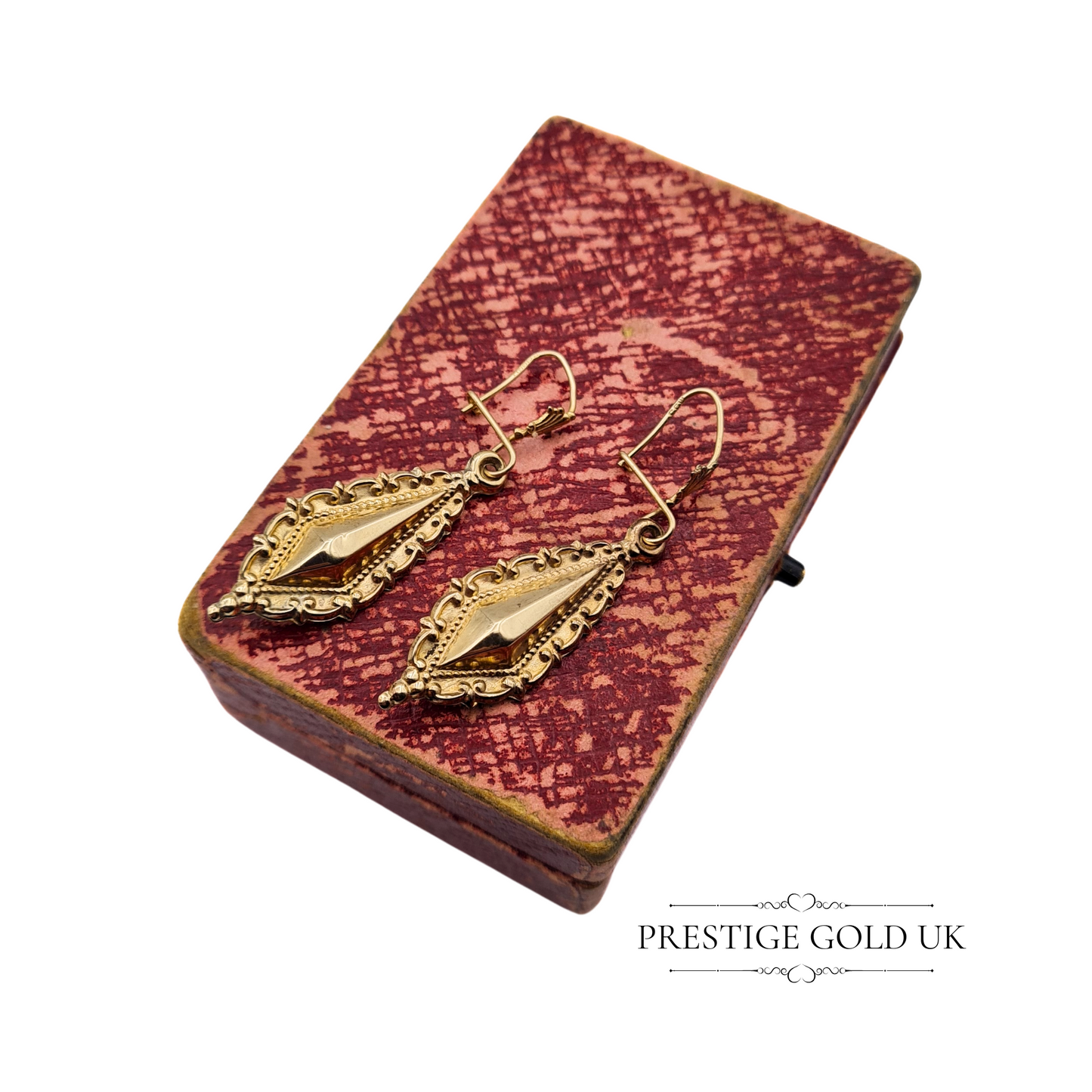 Vintage 9ct Gold Dangle Earrings, Victorian Design Dated 1981