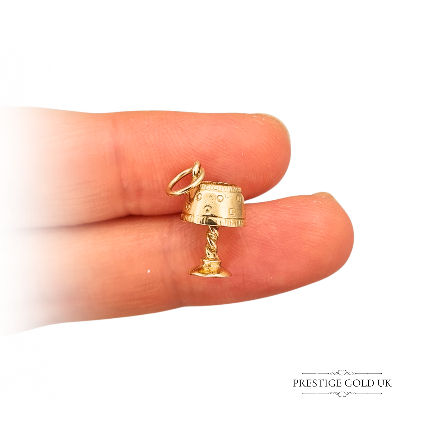 Small 9ct Gold Lamp Charm, Tiny Twisted Stem Solid Gold Miniature Lamp