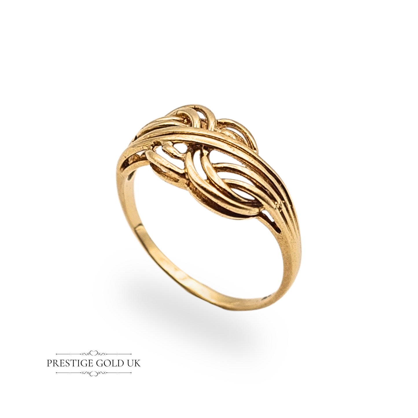 9ct Gold Vintage Lovers Knot Ring, Interlocking Twist Design , UK N US 6 1/2