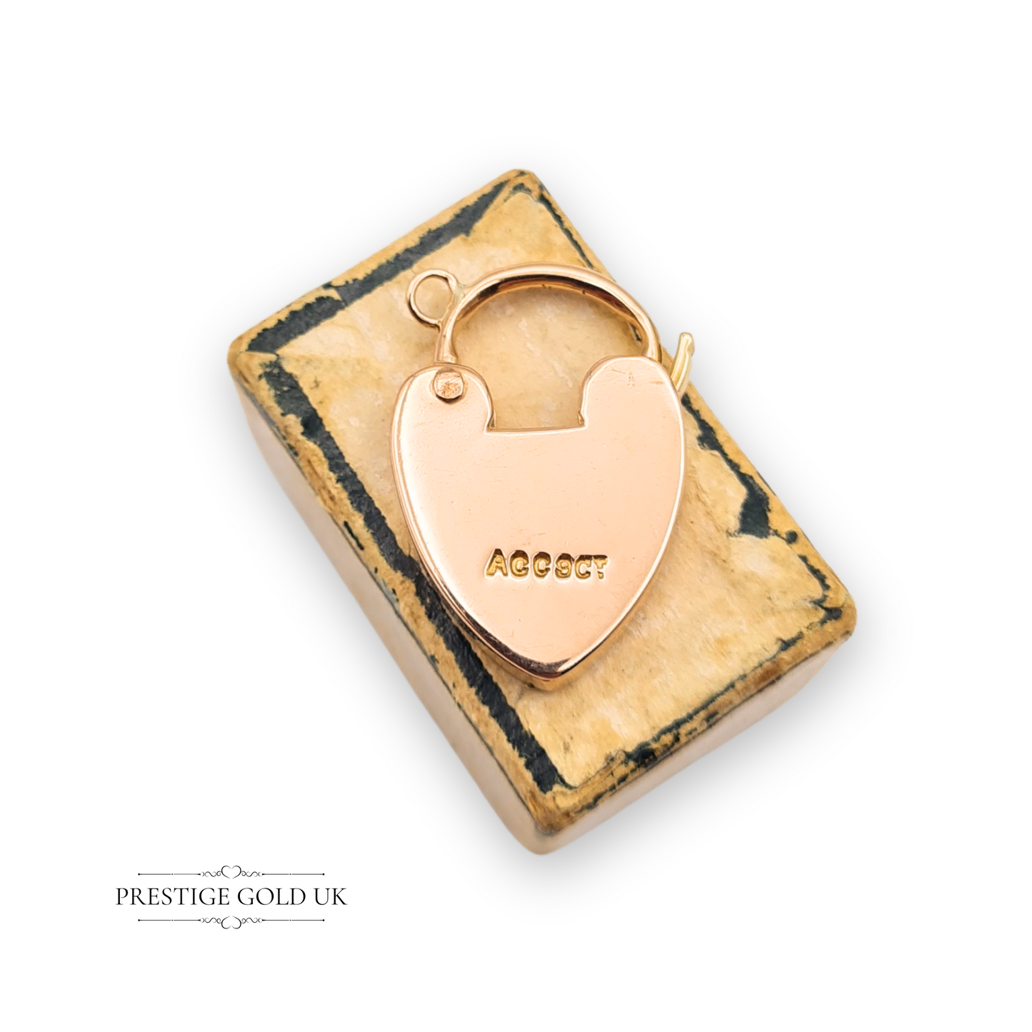 Large 9ct Rose Gold Antique Padlock Pendant, Engraved Star of David