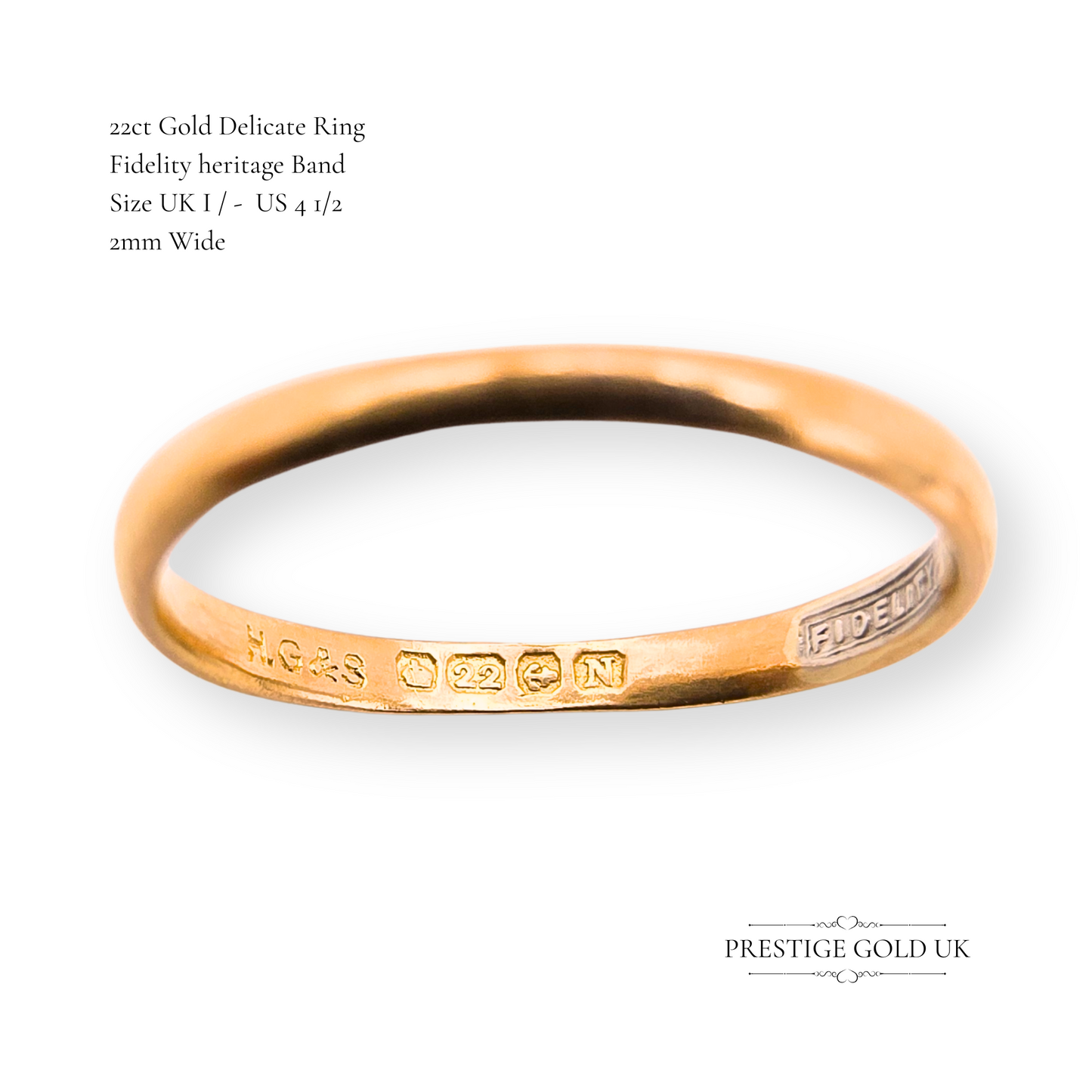 22ct Gold Skinny Wedding Band, UK I - US 4 1/2 - 2mm Wide, Fidelity