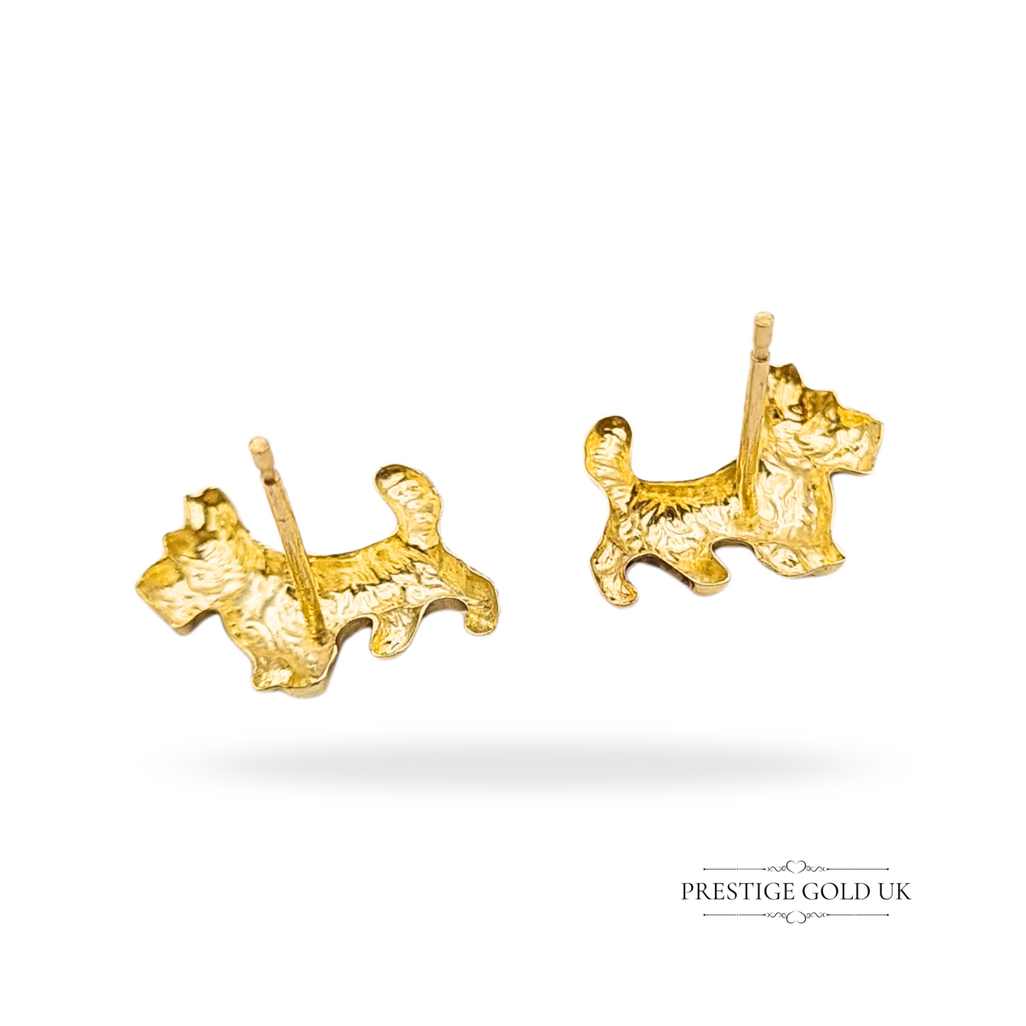 9ct Gold Scottie Dog Small Stud Earrings, Lightweight Scottish Terrier Jewellery