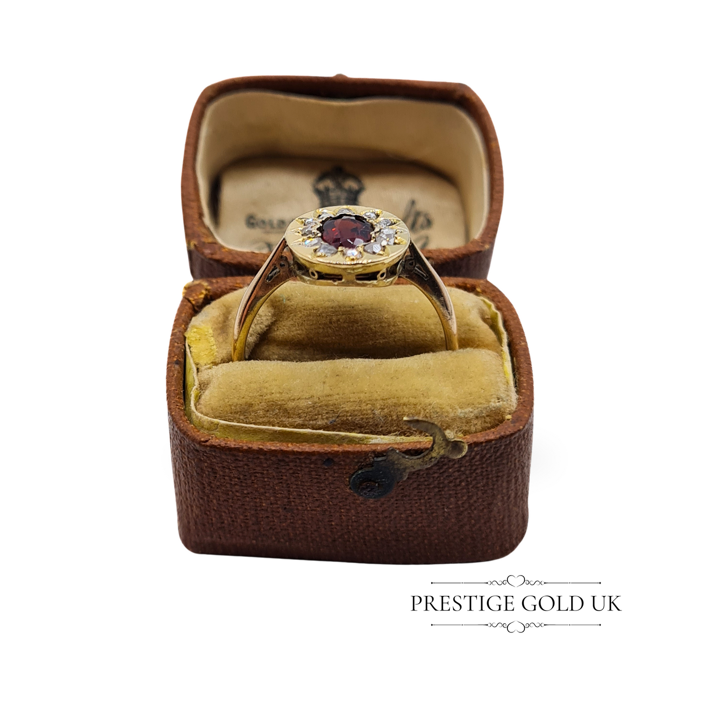 Antique 9ct Gold Garnet & Old Cut Diamond Ring - UK O 1/2 US 7 1/2 Euro 55.5