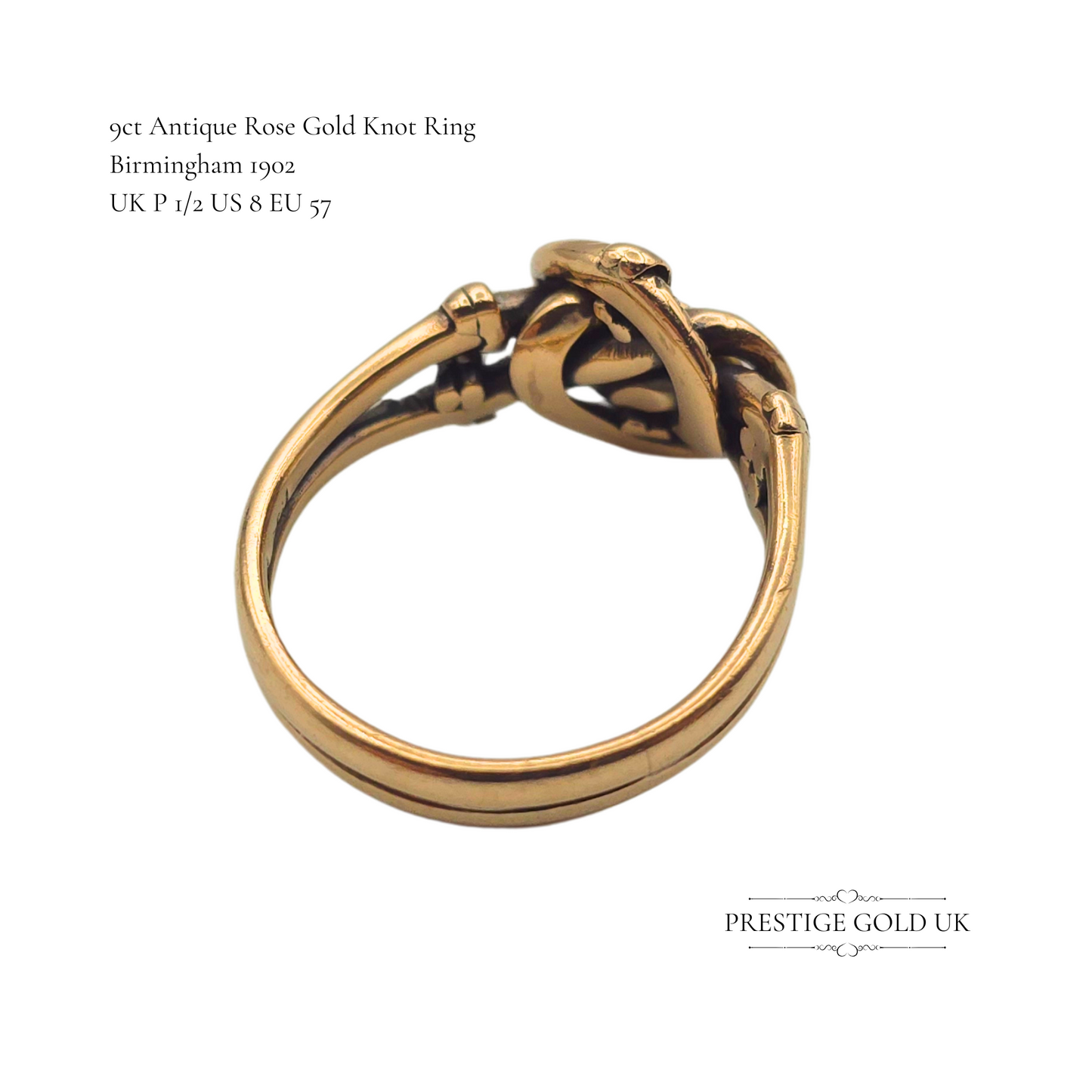 Antique 9ct Rose Gold Knot Ring, Birmingham 1901, UK P 1/2 US 8 EU 57