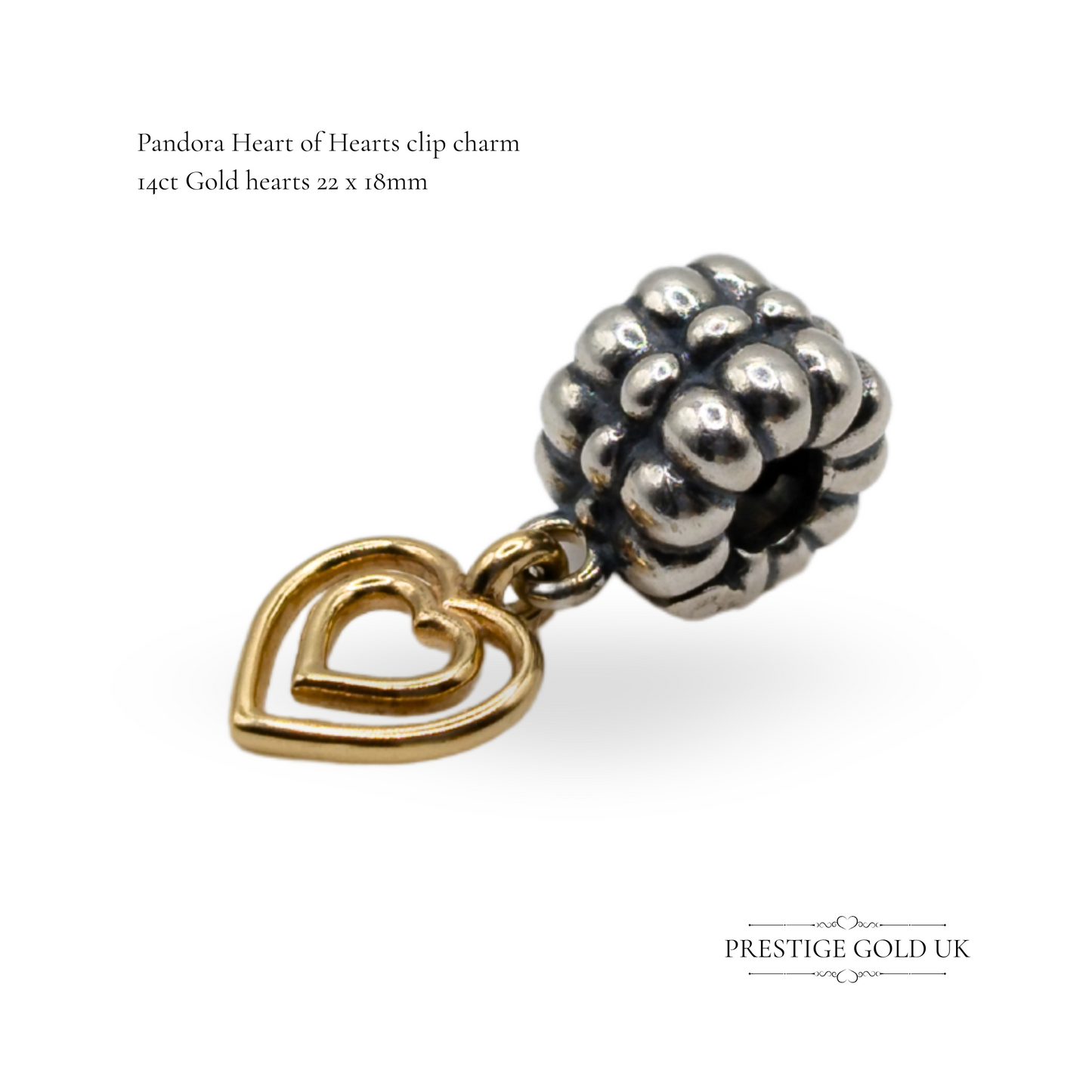 Authentic Retired Pandora Heart of Hearts Silver Charm With 14K Gold Hearts 925 ALE 790987