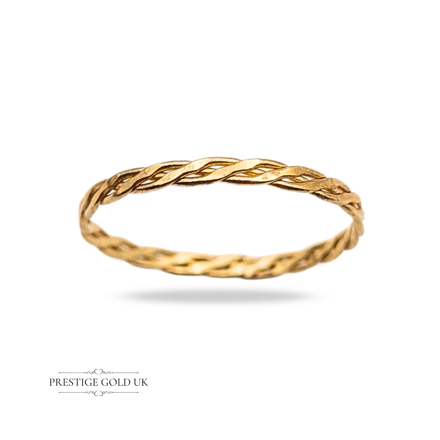 9ct Gold Braided Stacking Ring, Size UK N - US 6 3/4 Narrow Plaited Design