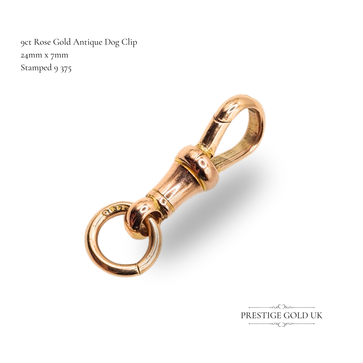 9ct Rose Gold Antique Dog Clip Clasp Stamped 9 375 24mm Wide