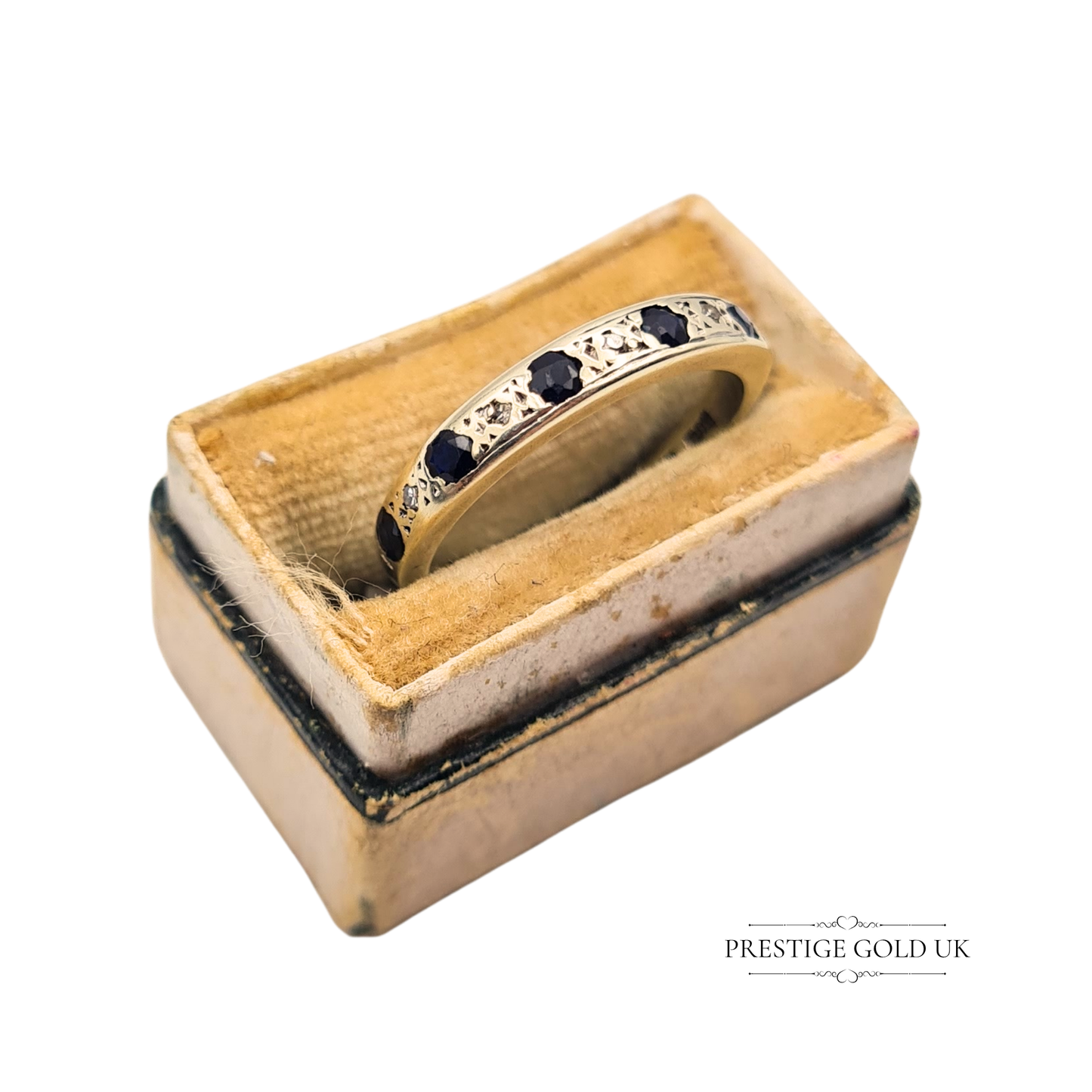 9ct White Gold Sapphire Diamond Half Eternity Ring UK J 1/2 US 5 1975