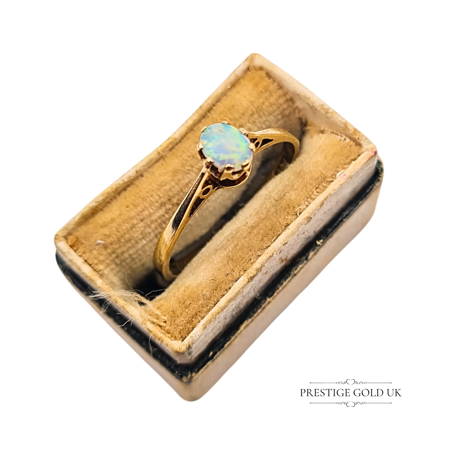 Dainty 9ct Gold White Claw Set Opal Solitaire Ring, Size UK L 1/2 / US 6