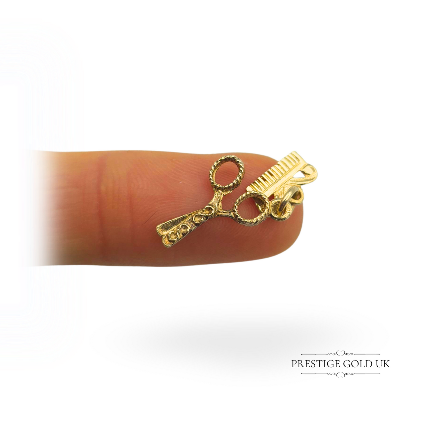 Vintage 9ct Gold Scissors & Comb Charm, Hairdresser Barber Stylist Gift