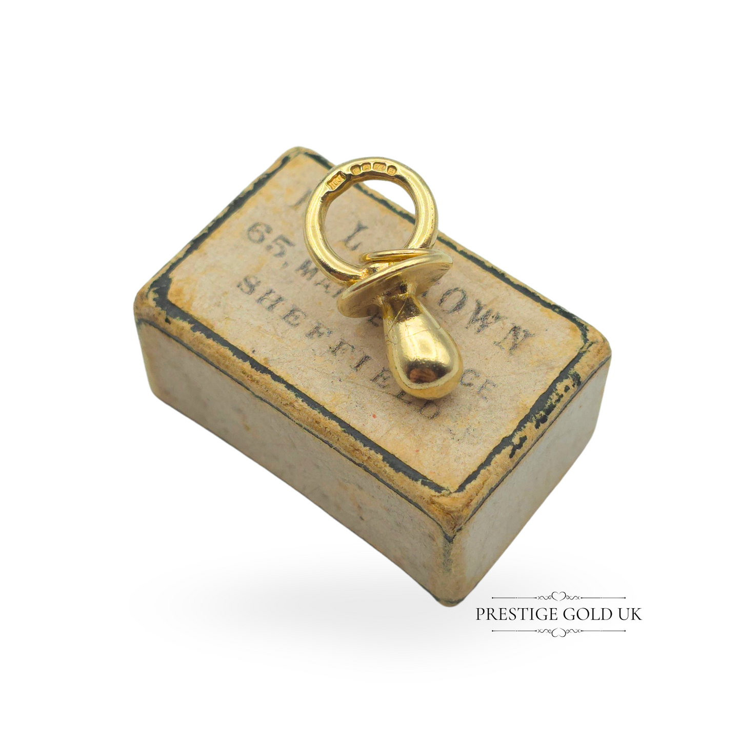 9ct Gold Small Sugar Dummy Charm, Fully Hallmarked Sheffield 1977