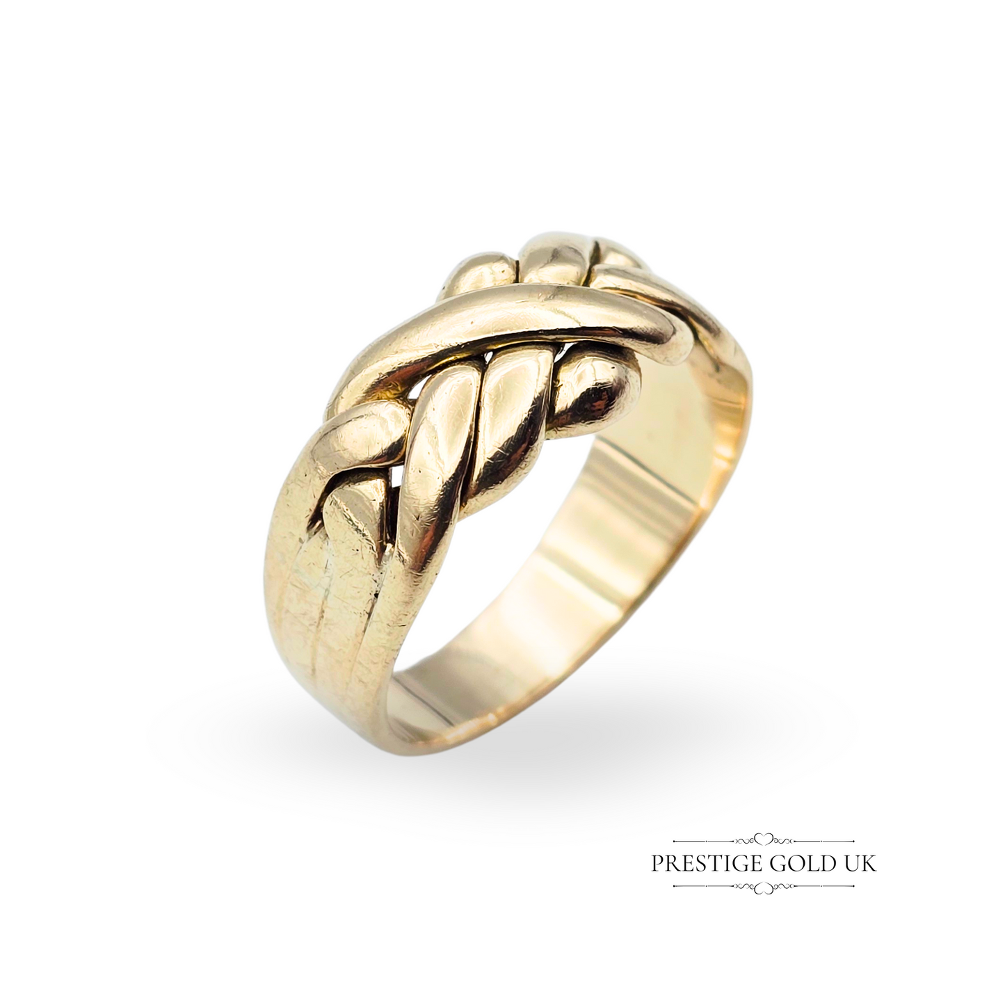 9ct Gold Puzzle Knot Ring, Fixed Back Twist Design, UK R / US 8.25 Woven Band