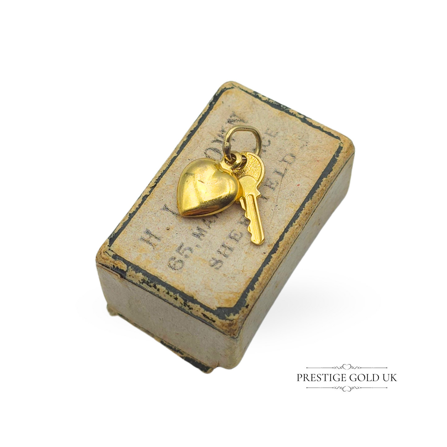 9ct Gold Tiny Heart & Key Charm, "Key to My Heart" Pendant