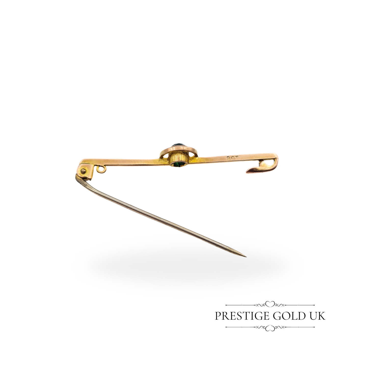 Antique 9ct Rose Gold Emerald Brooch