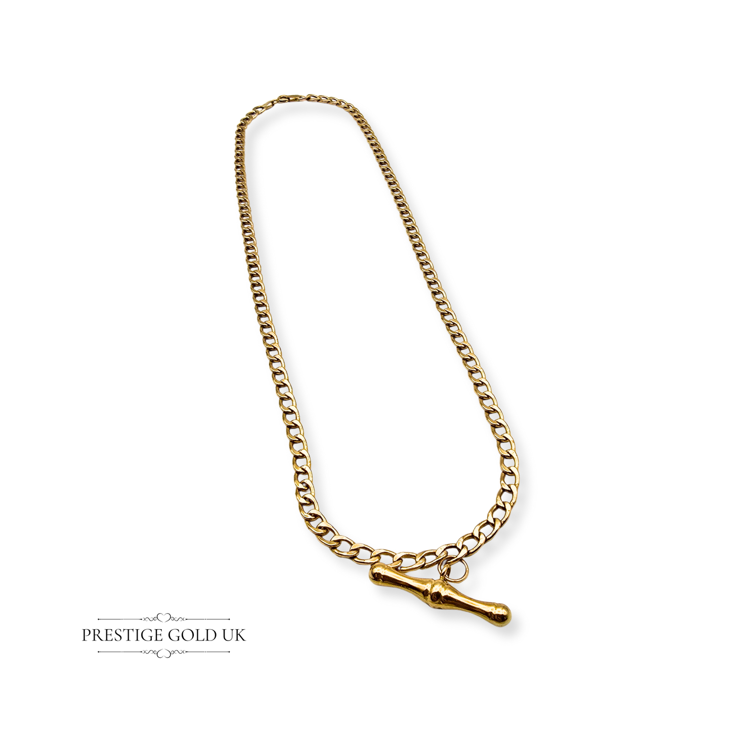 18" 9ct Gold Vintage T-Bar Figaro Necklace, Lightweight Hollow Design