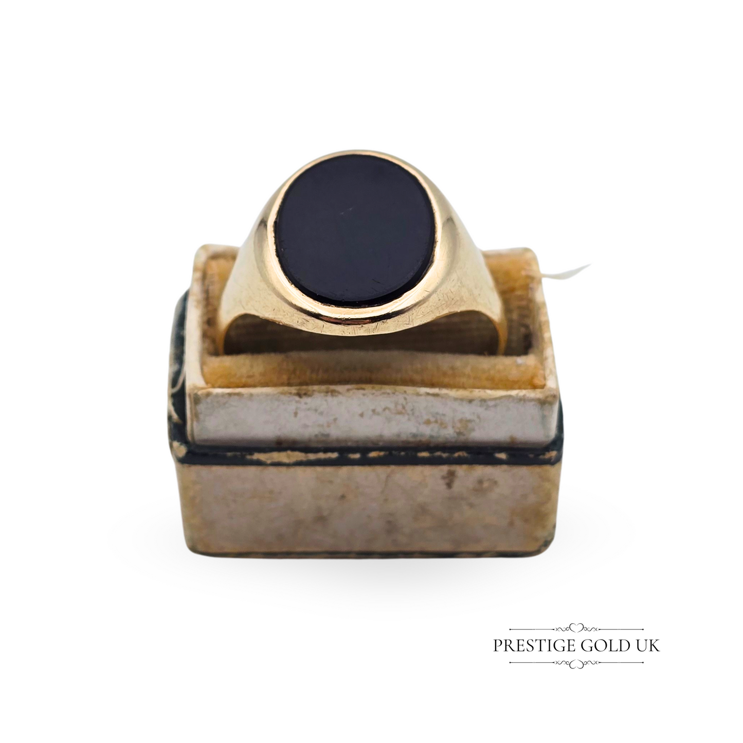 9ct Gold Onyx Signet Ring, UK W / US 11, Large Oval Onyx Stone Ring