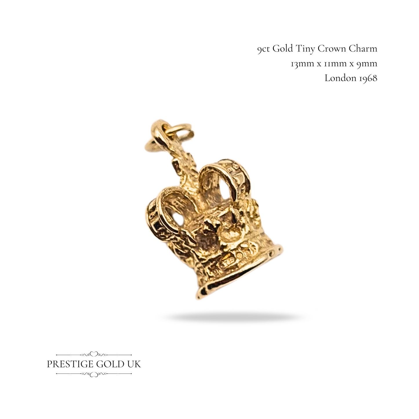 9ct Gold Crown Charm Pendant, Vintage Tiny Miniature Crown Charm for Bracelet