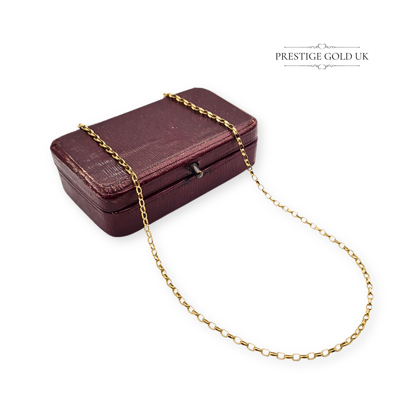 16" 9ct Gold Belcher Chain Necklace, Faceted Rolo Links Spring Ring Clasp