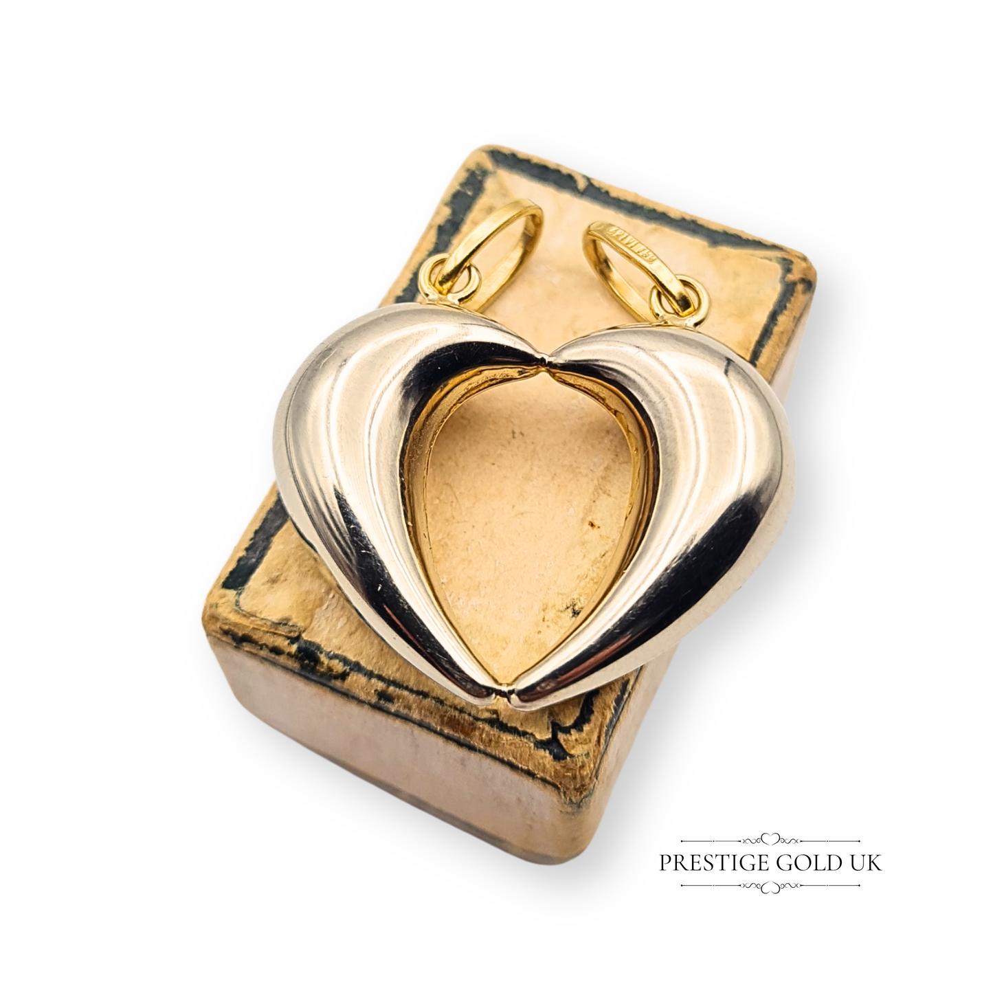 18ct Gold Two Tone Split Heart Pendant, White & Yellow Gold Best Friend Charm